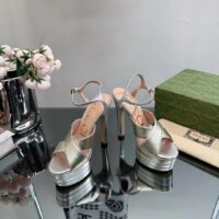 Gucci Women GG Horsebit Platform Sandal Gold Silver Metallic Leather High 13 CM Heel (7)