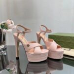 Gucci Women GG Horsebit Platform Sandal Light Pink Leather High 13 CM Heel - Bild 2