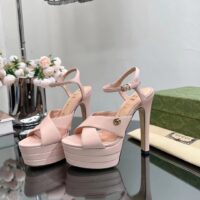 Gucci Women GG Horsebit Platform Sandal Light Pink Leather High 13 CM Heel (9)