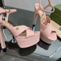 Gucci Women GG Horsebit Platform Sandal Light Pink Leather High 13 CM Heel (9)