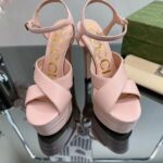 Gucci Women GG Horsebit Platform Sandal Light Pink Leather High 13 CM Heel - Bild 3