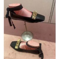 Gucci Women GG Interlocking G Ballet Flat Black Leather Python Print Leather Bow (2)