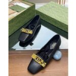 Gucci Women GG Interlocking G Ballet Flat Black Leather Python Print Leather Bow - immagine 8