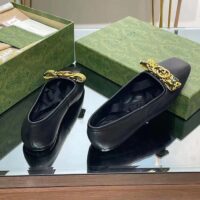 Gucci Women GG Interlocking G Ballet Flat Black Leather Python Print Leather Bow (2)