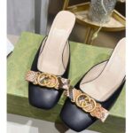 Gucci Women GG Interlocking G Mule Black Leather Square Toe Leather Mid-Heel - immagine 8