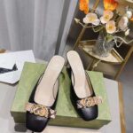 Gucci Women GG Interlocking G Mule Black Leather Square Toe Leather Mid-Heel - immagine 3