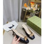 Gucci Women GG Interlocking G Mule Black Leather Square Toe Leather Mid-Heel - immagine 7