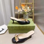 Gucci Women GG Interlocking G Mule Black Leather Square Toe Leather Mid-Heel - immagine 2