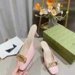 Gucci Women GG Interlocking G Mule Pink Leather Square Toe Leather Mid-Heel – Bild 6