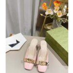 Gucci Women GG Interlocking G Mule Pink Leather Square Toe Leather Mid-Heel – Bild 3