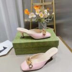 Gucci Women GG Interlocking G Mule Pink Leather Square Toe Leather Mid-Heel – Bild 2