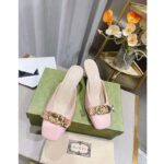 Gucci Women GG Interlocking G Mule Pink Leather Square Toe Leather Mid-Heel – Bild 4