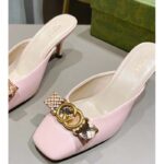 Gucci Women GG Interlocking G Mule Pink Leather Square Toe Leather Mid-Heel – Bild 8