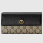 Gucci Women GG Marmont Leather Continental Wallet Beige Ebony GG Supreme Canvas