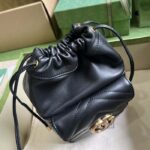 Gucci Women GG Marmont Mini Bucket Bag Black Matelassé Chevron Leather Double G - Image 4