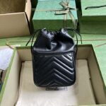 Gucci Women GG Marmont Mini Bucket Bag Black Matelassé Chevron Leather Double G - Image 3
