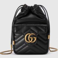 Gucci Women GG Marmont Mini Bucket Bag Black Matelassé Chevron Leather Double G (2)