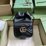 Gucci Women GG Marmont Mini Bucket Bag Black Matelassé Chevron Leather Double G - Image 2