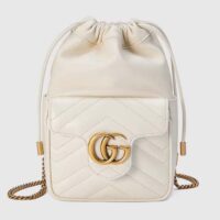 Gucci Women GG Marmont Mini Bucket Bag White Matelassé Chevron Leather Double G (1)