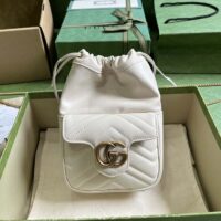 Gucci Women GG Marmont Mini Bucket Bag White Matelassé Chevron Leather Double G (1)