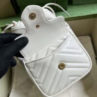 Gucci Women GG Marmont Mini Bucket Bag White Matelassé Chevron Leather Double G (1)