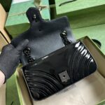Gucci Women GG Marmont Mini Shoulder Bag Black Patent Matelassé Chevron Leather - Image 7