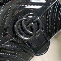 Gucci Women GG Marmont Mini Shoulder Bag Black Patent Matelassé Chevron Leather (1)