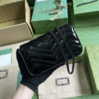 Gucci Women GG Marmont Patent Super Mini Bag Black Matelassé Chevron Leather (1)