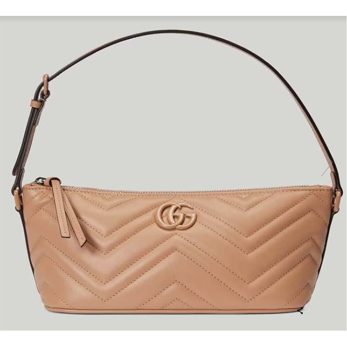 Gucci Women GG Marmont Shoulder Bag Rose Beige Matelassé Chevron Leather