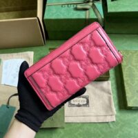 Gucci Women GG Marmont Zip Around Wallet Pink Matelassé Leather Double G (8)