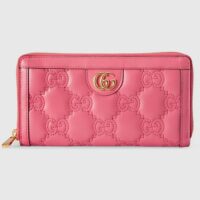 Gucci Women GG Marmont Zip Around Wallet Pink Matelassé Leather Double G (8)