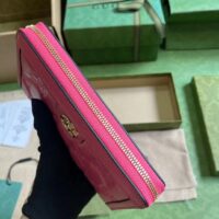 Gucci Women GG Marmont Zip Around Wallet Pink Matelassé Leather Double G (8)