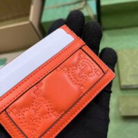 Gucci Women GG Matelassé Card Case Orange Leather Double G Four Card Slots (9)