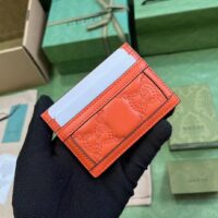 Gucci Women GG Matelassé Card Case Orange Leather Double G Four Card Slots (9)