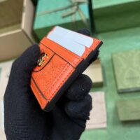 Gucci Women GG Matelassé Card Case Orange Leather Double G Four Card Slots (9)