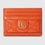 Gucci Women GG Matelassé Card Case Orange Leather Double G Four Card Slots