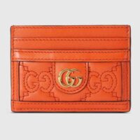 Gucci Women GG Matelassé Card Case Orange Leather Double G Four Card Slots (9)