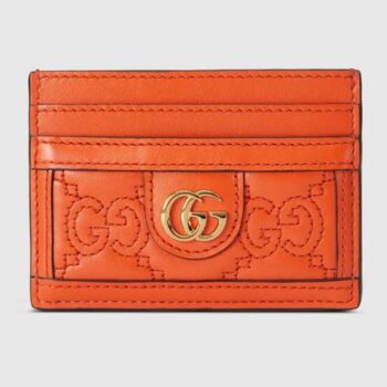Gucci Women GG Matelassé Card Case Orange Leather Double G Four Card Slots