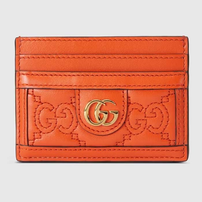 Gucci Women GG Matelassé Card Case Orange Leather Double G Four Card Slots