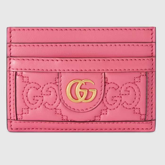 Gucci Women GG Matelassé Card Case Pink Leather Double G Four Card Slots