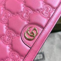 Gucci Women GG Matelassé Chain Wallet Pink Leather Double G Chain Strap (4)