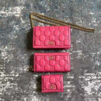 Gucci Women GG Matelassé Chain Wallet Pink Leather Double G Chain Strap (4)