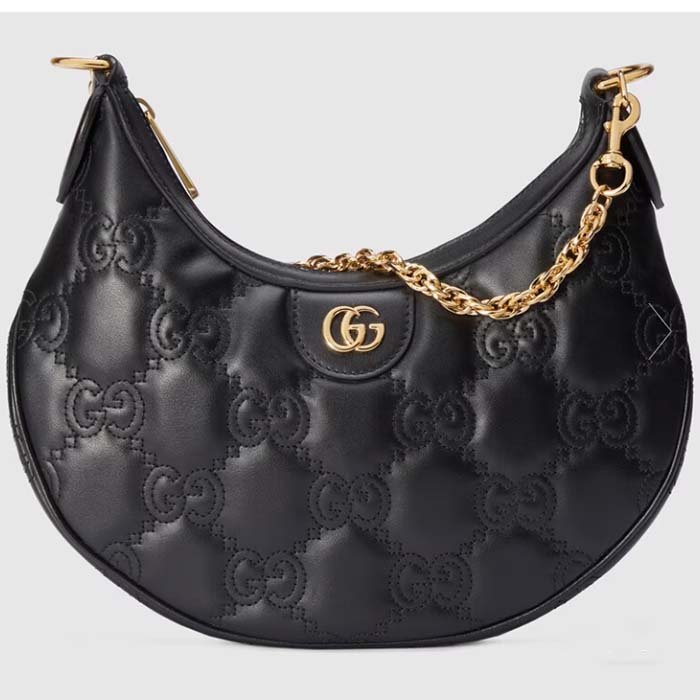 Gucci Women GG Matelassé Small Shoulder Bag Black Double G Zip Closure