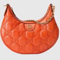 Gucci Women GG Matelassé Small Shoulder Bag Orange Double G Zip Closure (3)