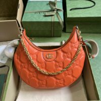 Gucci Women GG Matelassé Small Shoulder Bag Orange Double G Zip Closure (3)