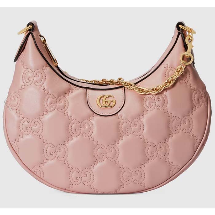 Gucci Women GG Matelassé Small Shoulder Bag Pink Double G Zip Closure