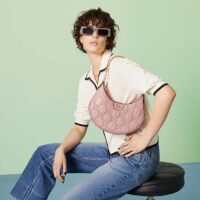 Gucci Women GG Matelassé Small Shoulder Bag Pink Double G Zip Closure (1)