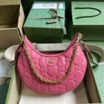 Gucci Women GG Matelassé Small Shoulder Bag Pink Double G Zip Closure - Image 2