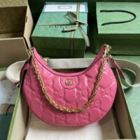 Gucci Women GG Matelassé Small Shoulder Bag Pink Double G Zip Closure (1)