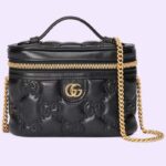 Gucci Women GG Matelassé Top Handle Mini Bag Black Leather Double G